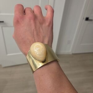 Gold Cuff Bracelet with Cream Stone Accent